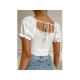 Women Solid Puff Short Sleeve Cropped Blouses