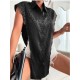 Stylish Black Leopard Button Up Blouse For Women