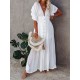 Long Dress Maxi Dress Casual Dress Swing Dress Pure Color Fashion Casual Outdoor Daily Vacation Ruffle Backless Short Sleeve V Neck Dress Loose Fit Green Black White Spring Summer One Size