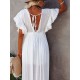 Long Dress Maxi Dress Casual Dress Swing Dress Pure Color Fashion Casual Outdoor Daily Vacation Ruffle Backless Short Sleeve V Neck Dress Loose Fit Green Black White Spring Summer One Size