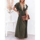 Long Dress Maxi Dress Casual Dress Swing Dress Pure Color Fashion Casual Outdoor Daily Vacation Ruffle Backless Short Sleeve V Neck Dress Loose Fit Green Black White Spring Summer One Size