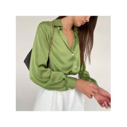 Fashion Solid Long Sleeve Drape Satin Blouses