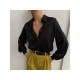 Fashion Solid Long Sleeve Drape Satin Blouses