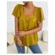 Solid Color Square Neck Ruffled Sleeve Ladies Top