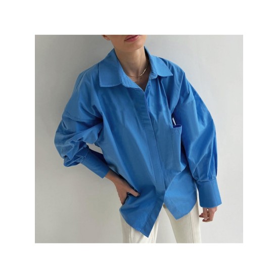 Summer Pure Color Turndown Collar Women’s Casual Blouse