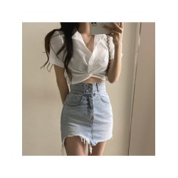 Fashion Twisted Ruched Short Sleeve Crop Blouse