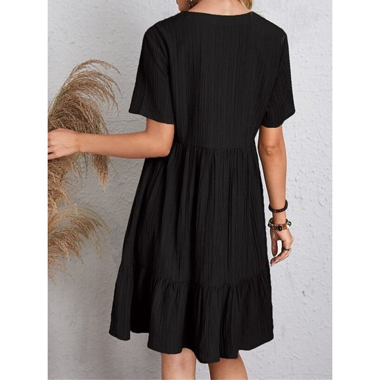 Casual Dress Shift Dress Plain Dress Plain Ruffle V Neck Midi Dress Basic Classic Outdoor Daily Short Sleeve Loose Fit Black Pink Red Spring Summer S M L XL XXL