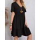 Casual Dress Shift Dress Plain Dress Plain Ruffle V Neck Midi Dress Basic Classic Outdoor Daily Short Sleeve Loose Fit Black Pink Red Spring Summer S M L XL XXL