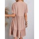 Casual Dress Shift Dress Plain Dress Plain Ruffle V Neck Midi Dress Basic Classic Outdoor Daily Short Sleeve Loose Fit Black Pink Red Spring Summer S M L XL XXL