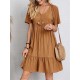 Casual Dress Shift Dress Plain Dress Plain Ruffle V Neck Midi Dress Basic Classic Outdoor Daily Short Sleeve Loose Fit Black Pink Red Spring Summer S M L XL XXL