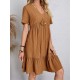 Casual Dress Shift Dress Plain Dress Plain Ruffle V Neck Midi Dress Basic Classic Outdoor Daily Short Sleeve Loose Fit Black Pink Red Spring Summer S M L XL XXL