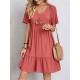 Casual Dress Shift Dress Plain Dress Plain Ruffle V Neck Midi Dress Basic Classic Outdoor Daily Short Sleeve Loose Fit Black Pink Red Spring Summer S M L XL XXL