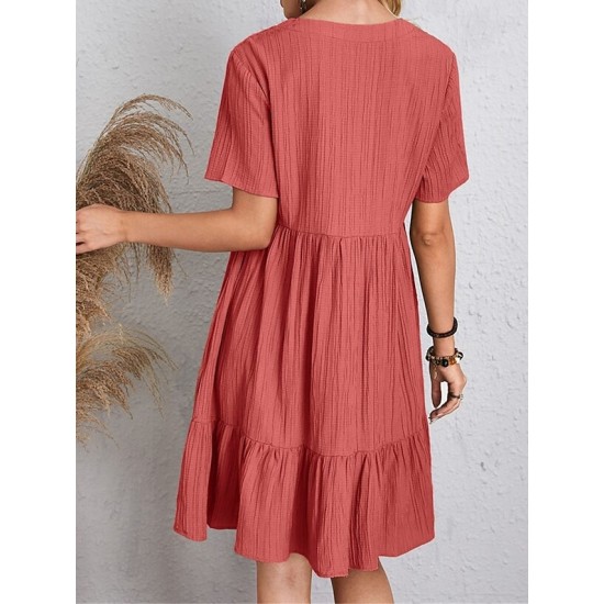 Casual Dress Shift Dress Plain Dress Plain Ruffle V Neck Midi Dress Basic Classic Outdoor Daily Short Sleeve Loose Fit Black Pink Red Spring Summer S M L XL XXL