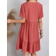 Casual Dress Shift Dress Plain Dress Plain Ruffle V Neck Midi Dress Basic Classic Outdoor Daily Short Sleeve Loose Fit Black Pink Red Spring Summer S M L XL XXL