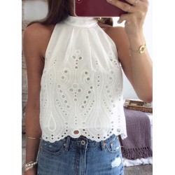 Women Solid Sleeveless Halter Tanks