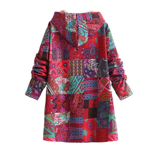 Cozy Plus Size Hooded Coat with Floral Design – Womens Soft Fleece Outerwear for Fall & Winter