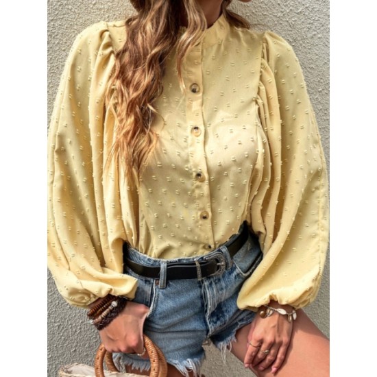 Versatile Casual Pure Color Puff Sleeve Blouses