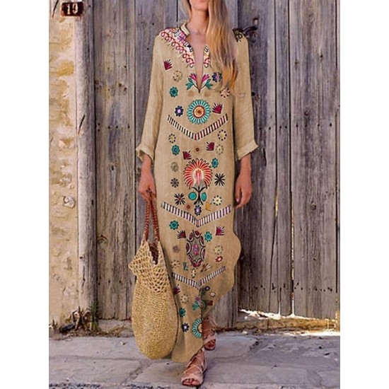 Casual Dress Ethnic Dress Shift Dress Long Dress Maxi Dress Lake blue White Yellow Long Sleeve Paisley Print Summer Spring V Neck Stylish Winter Dress Fall Dress Loose Fit 2023 S M L XL 2XL