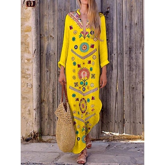 Casual Dress Ethnic Dress Shift Dress Long Dress Maxi Dress Lake blue White Yellow Long Sleeve Paisley Print Summer Spring V Neck Stylish Winter Dress Fall Dress Loose Fit 2023 S M L XL 2XL