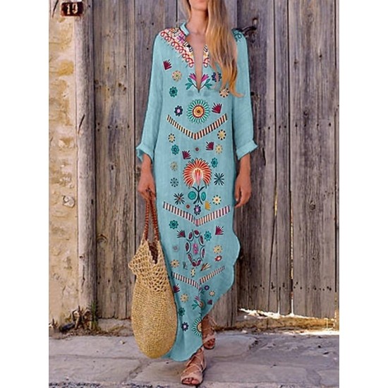 Casual Dress Ethnic Dress Shift Dress Long Dress Maxi Dress Lake blue White Yellow Long Sleeve Paisley Print Summer Spring V Neck Stylish Winter Dress Fall Dress Loose Fit 2023 S M L XL 2XL