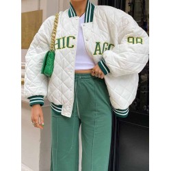 Winter Letter Embroidered Baseball Jacket For Women