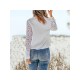 Patchwork Long Sleeve V Neck Blouse For Women