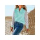 Patchwork Long Sleeve V Neck Blouse For Women