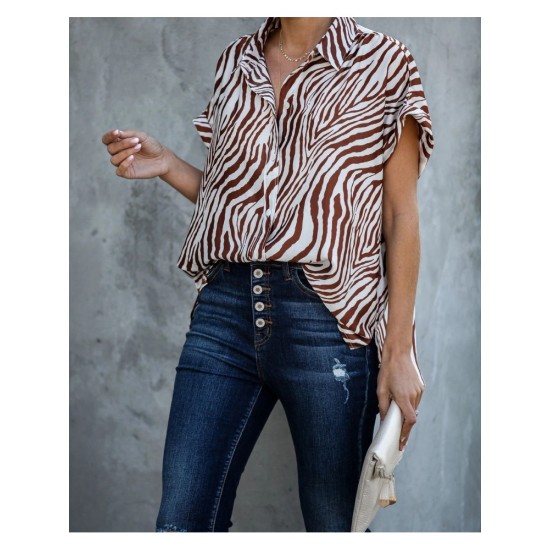 Summer Fashion Turndown Collar Women’s Short Sleeve Blouse