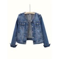 Womens Classic Denim Jacket – Fashionable Spring Outerwear, Lightweight & Comfortable Slim Fit, Trendy Single-breasted Jean Jacket with Round Neck and Plain Design for Versatile All-Season Wear – Mallcopilot fashion women's clothings