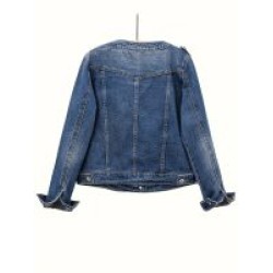 Womens Classic Denim Jacket – Fashionable Spring Outerwear, Lightweight & Comfortable Slim Fit, Trendy Single-breasted Jean Jacket with Round Neck and Plain Design for Versatile All-Season Wear – Mallcopilot fashion women's clothings