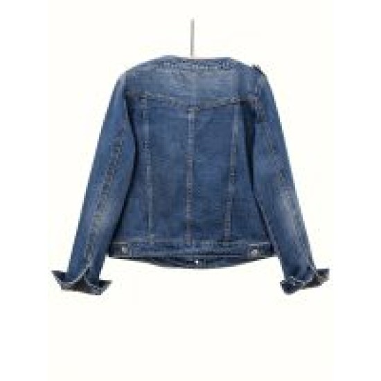 Womens Classic Denim Jacket – Fashionable Spring Outerwear, Lightweight & Comfortable Slim Fit, Trendy Single-breasted Jean Jacket with Round Neck and Plain Design for Versatile All-Season Wear – Mallcopilot fashion women's clothings