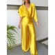 Jumpsuit High Waist Solid Color V Neck Elegant Party Cocktail Party Regular Fit Short Sleeve White Yellow Pink S M L Spring