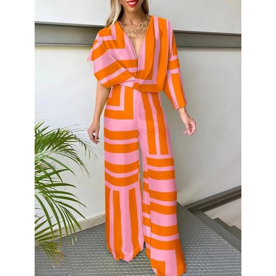 Jumpsuit High Waist Solid Color V Neck Elegant Party Cocktail Party Regular Fit Short Sleeve White Yellow Pink S M L Spring