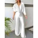 Jumpsuit High Waist Solid Color V Neck Elegant Party Cocktail Party Regular Fit Short Sleeve White Yellow Pink S M L Spring