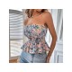 Sexy Style Ruched Flower Printing Women’s Top