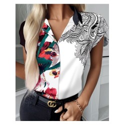 Casual Women’s Printed Short Sleeve Lapel Blouse