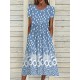 Casual Dress Floral Dress Summer Dress Floral Ditsy Floral Pocket Print Crew Neck Midi Dress Fashion Streetwear Outdoor Daily Short Sleeve Loose Fit Navy Blue Royal Blue Blue Summer Spring S