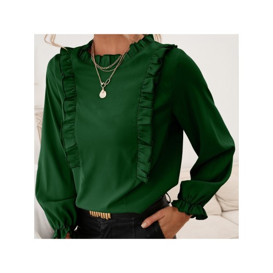 Pure Color Stringy Selvedge Long Sleeve Blouses