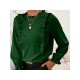 Pure Color Stringy Selvedge Long Sleeve Blouses