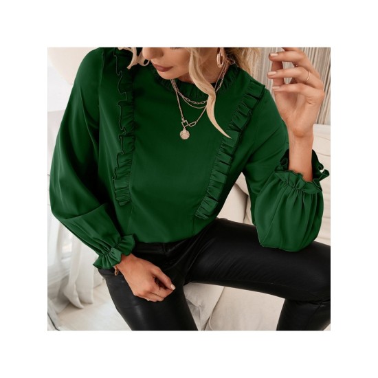 Pure Color Stringy Selvedge Long Sleeve Blouses