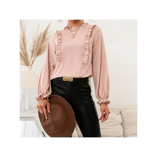 Pure Color Stringy Selvedge Long Sleeve Blouses