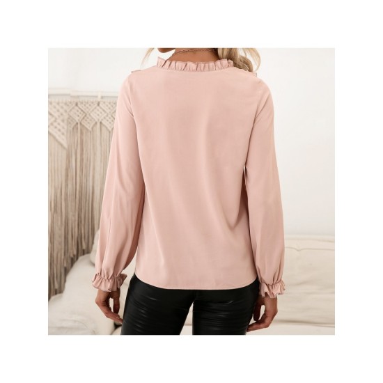 Pure Color Stringy Selvedge Long Sleeve Blouses