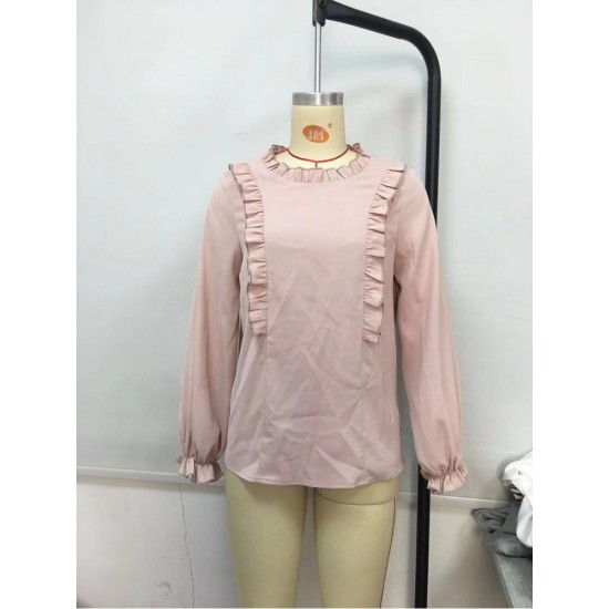 Pure Color Stringy Selvedge Long Sleeve Blouses