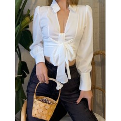 Sexy French Style Pure Color White Blouse