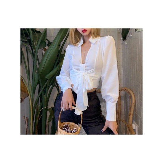 Sexy French Style Pure Color White Blouse