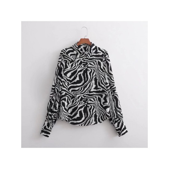 Zebra Stripes Long Sleeve Street Ladies Blouse