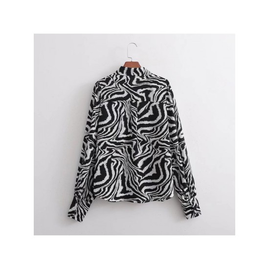 Zebra Stripes Long Sleeve Street Ladies Blouse