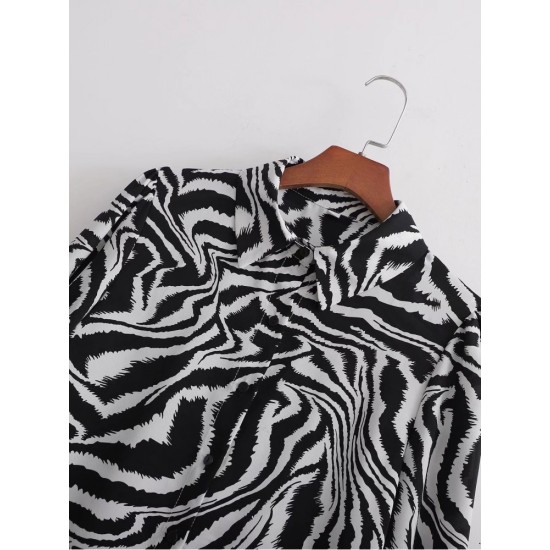 Zebra Stripes Long Sleeve Street Ladies Blouse