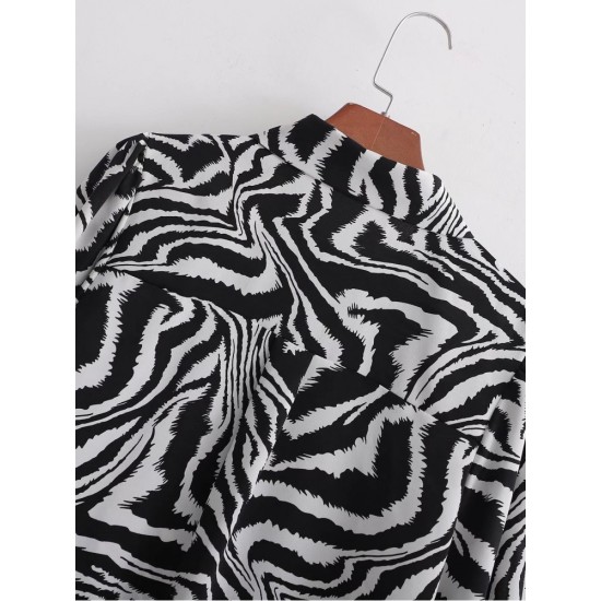 Zebra Stripes Long Sleeve Street Ladies Blouse