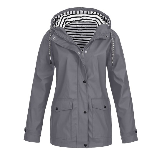 Cozy Lined Striped Zip Up Hooded Jacket – Adjustable Drawstring & Versatile Zipper – Trendy Casual Outerwear for Women – Perfect for Fall & Winter